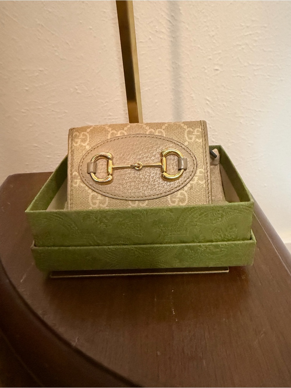 Gucci Beige GG Canvas and Champagne Leather Mini Wallet with Gold Horsebit - Picture 2 of 7